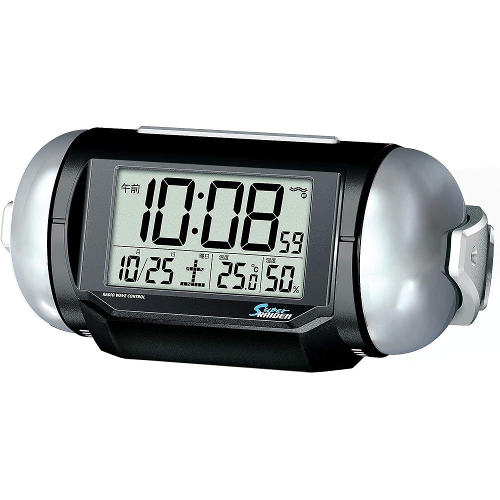 Seiko Clock PYXIS Digital Alarm Clock (01: Black Metallic) - Radio Controlled, Loud Alarm, Dimensions: 9.8 x 22.2 x 12.5 cm (BC401K)