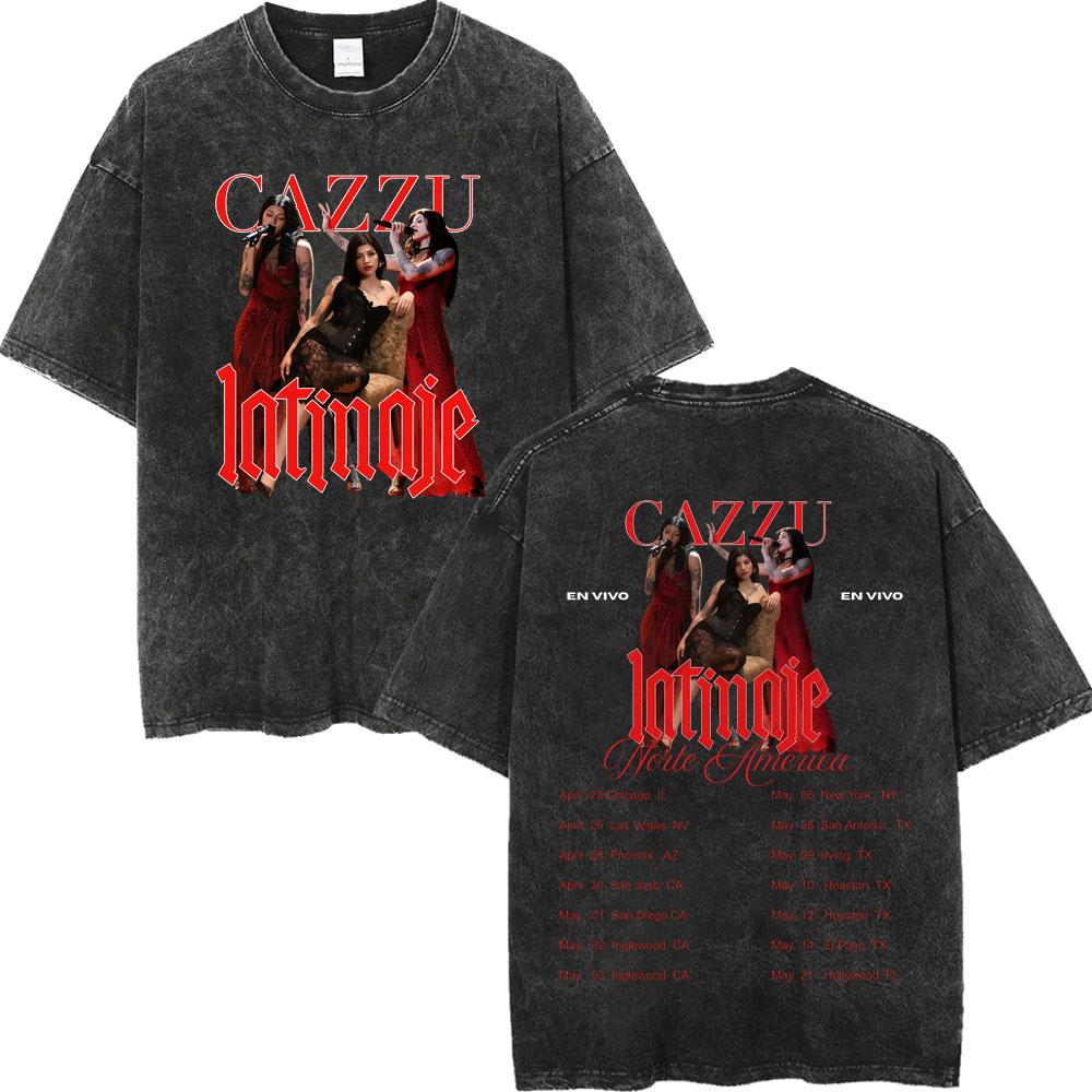 Винтажные стираные футболки Cazzu Latinaje Tour Мужские Женские Модные Эстетичные Футболки Летние Повседневные Свободные Хлопковые Футболки