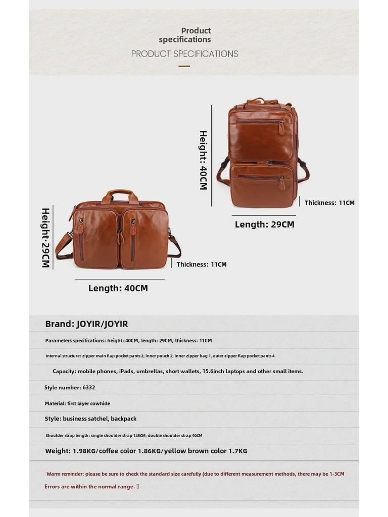 Мужской многофункциональный рюкзак из натуральной кожи и расширяемый портфель с большой вместимостью и множеством карманов