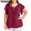 Женская блузка больших размеров с v-образным вырезом и расклешенными рукавами, повседневный топ, женские платья для женщин, женская одежда больших размеров, большой размер 4XL 5XL