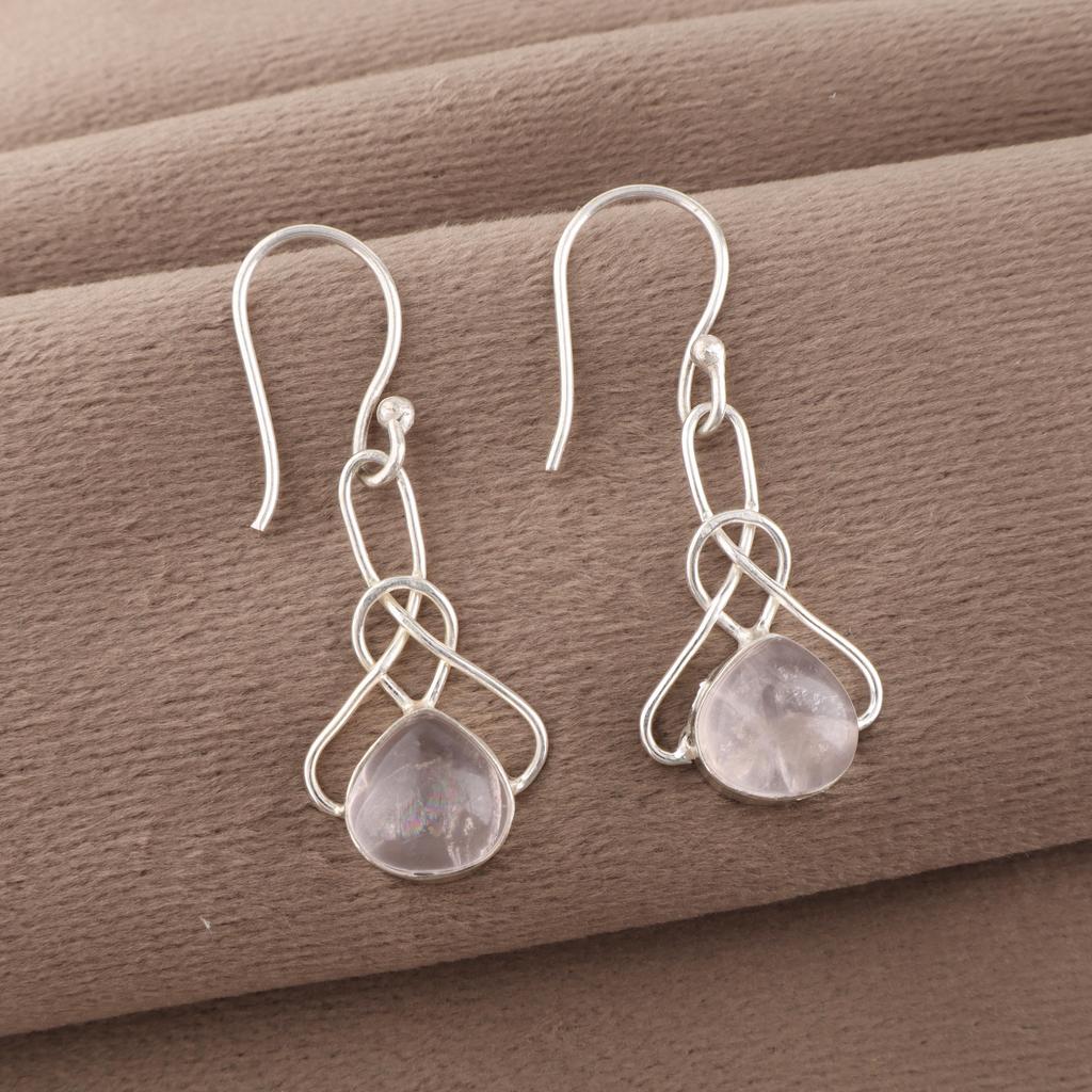 Rose Quartz Adorable Earrings, Handmade Jewelry Earrings, 925 Sterling Silver Gemstone Earrings, Gift For Mother
