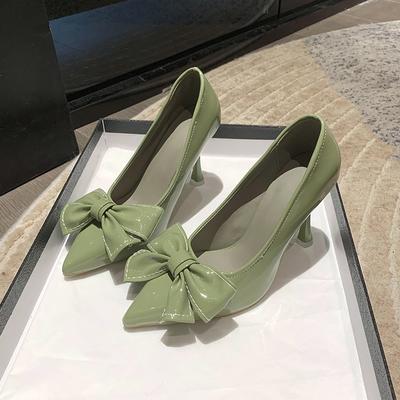 Мода 35-43 Размер Плюс Высокие Каблуки для Женщин 41 Новые Универсальные Тонкий Каблук Темперамент Острый Носок Бант Одинарные Туфли 42 Рабочие Туфли