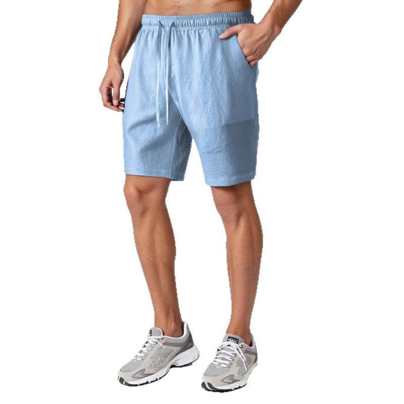 2025 Мужские летние новые однотонные шорты на кулиске из чистого хлопка, свободные спортивные шорты, повседневные универсальные шорты