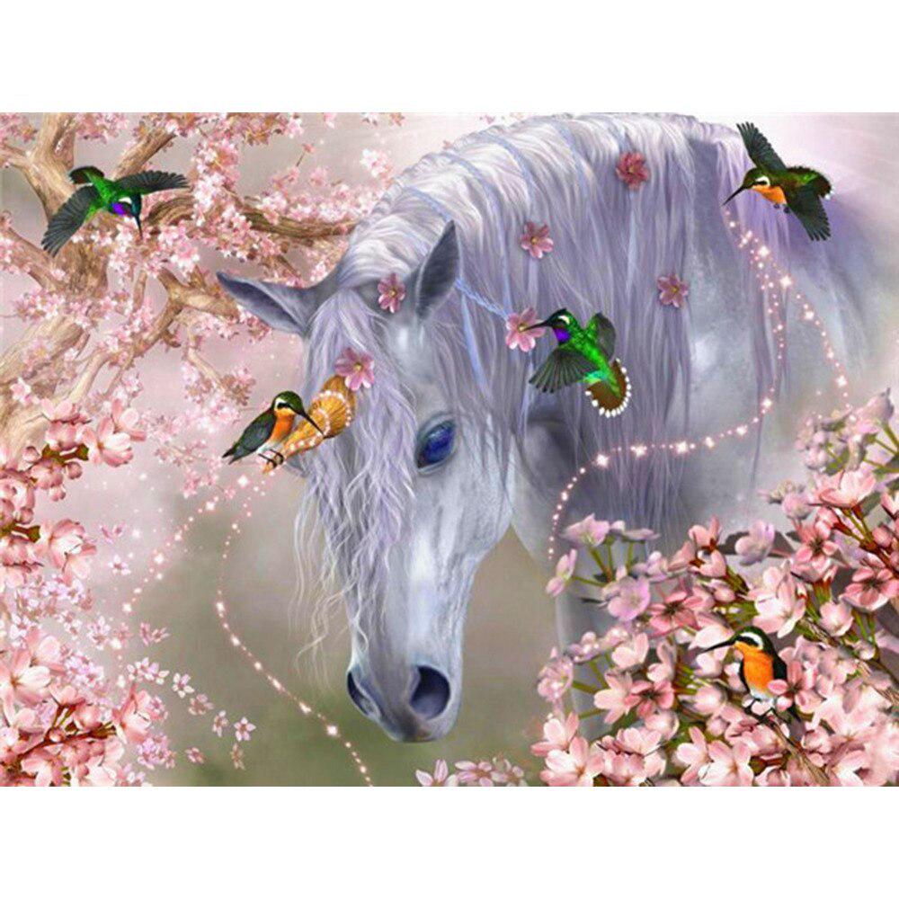 Diamond Painting Round Scenic Diamond Mosaic Horse Birds Rhinestones Pictures Full Display Diamond