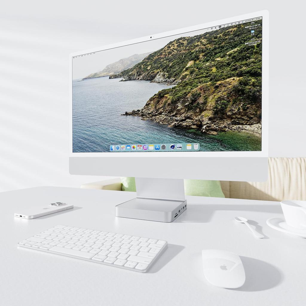 PULWTOP 7 в 1 USB C хаб для iMac 24 дюйма Аксессуары для iMac USB-хаб со слотом для NVMe SSD Не 1 x Gen 1 x Gen 2 x Кардридер Серебристый 2021/2023 M1/M3 M.2