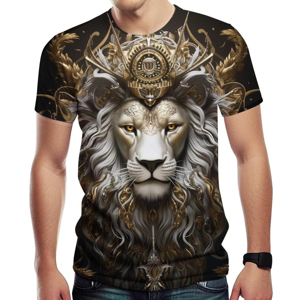 Летний топ с круглым вырезом и 3D-принтом в виде льва, модная повседневная мужская футболка с коротким рукавом
