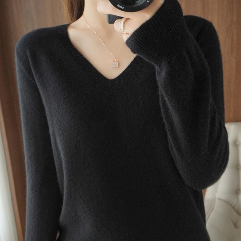 Весна и осень однотонная трикотажная рубашка с V-образным вырезом, тонкий срез, свитер, наизнанку