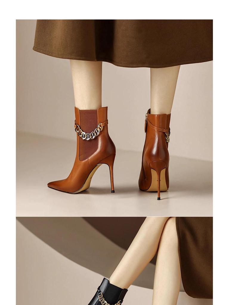 Трендовые женские ботильоны 2025 из натуральной кожи на шпильке с бархатной подкладкой