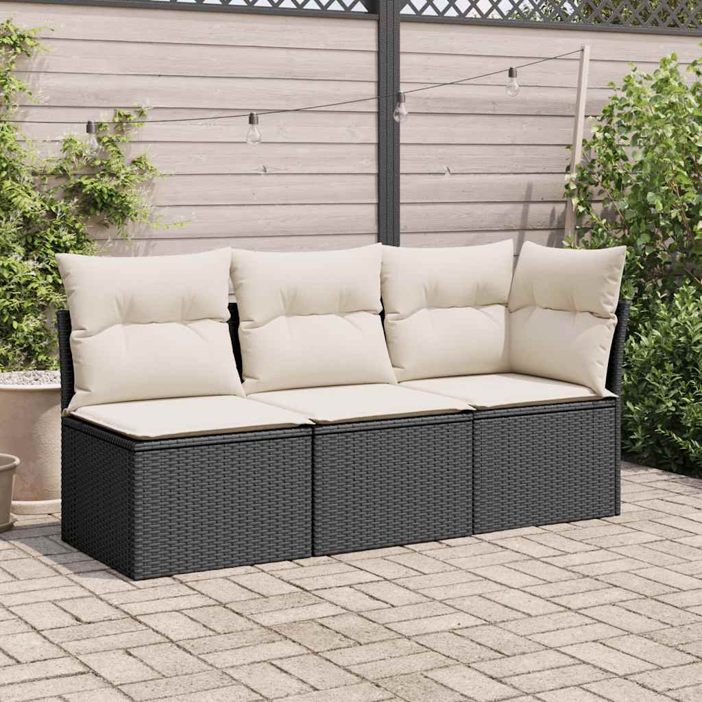 Vidaxl Sofa Ogrodowa Z Poduszkami, 3-Osobowa, Czarna, Polirattan