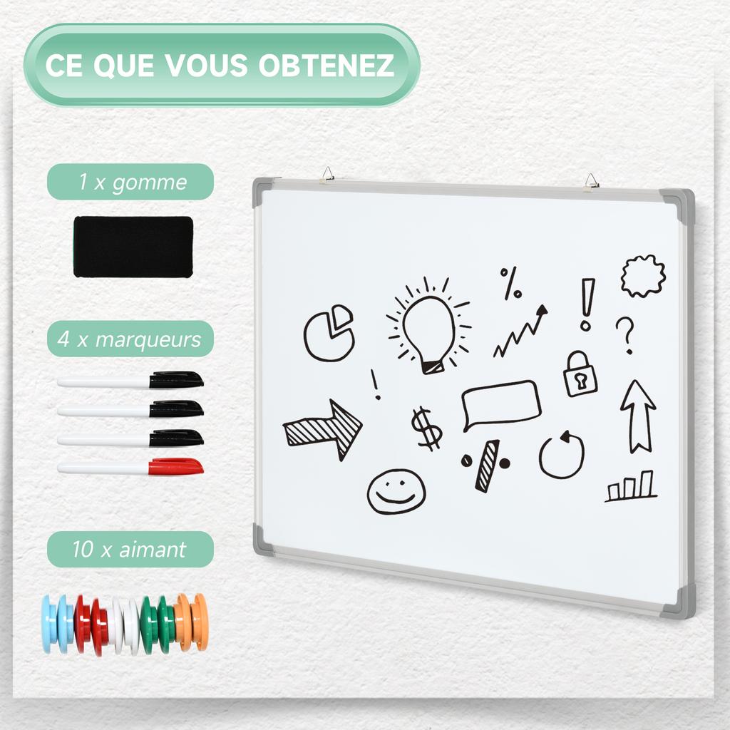 Magnetic Whiteboard with Aluminum Frame, 90 X 60 cm, with Markers, Eraser and Magnets