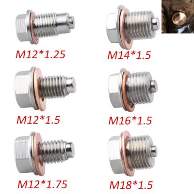 M12x1.25/1.5/1.75 M14x1.5 M16x1.5 M18x1.5 Магнитная нержавеющая сталь Пробка сливного отверстия масла Гайка-пробка слива поддона с уплотнением 7 Фитинги топливной системы с уплотнительным кольцом