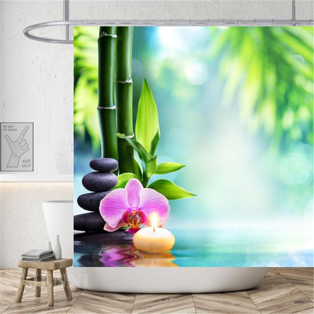 Сельский пейзаж, камень лотоса, Будда, занавеска для душа, занавеска для ванной, водонепроницаемая полиэстеровая занавеска для ванной комнаты с крючками