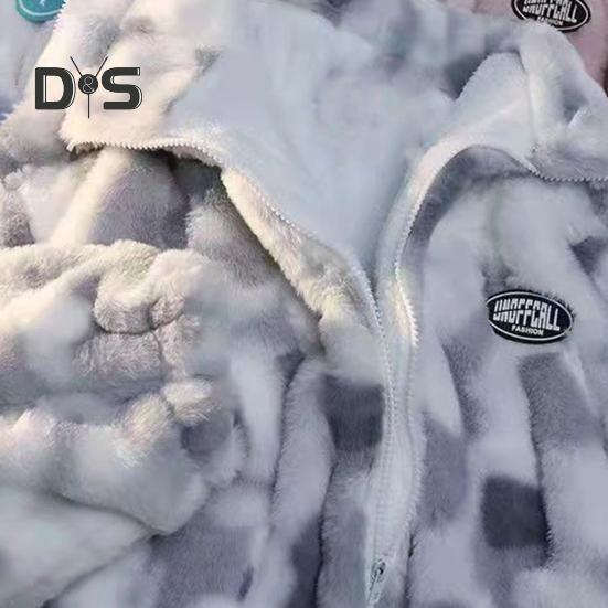 Женская куртка осень-зима, двухсторонняя плюшевая ткань с узором «тай-дай», воротник-стойка, застежка-молния, утолщенное пальто с длинными рукавами, свободное ветрозащитное пальто для поездок на работу