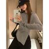 Korean Gray Round Neck Long-sleeved T-shirt for Women In Autumn and Winter New Button Slit Design Bottoming Shirt with Top
