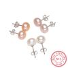 Серьги с жемчугом белого и розового цвета в стиле бохо, милые женские круглые серьги-гвоздики диаметром 6/8/10 мм из 100% настоящего серебра 925 пробы, женские свадебные серьги