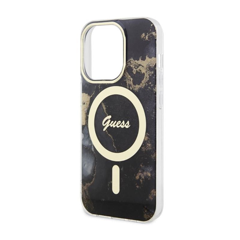 Guess Golden Marble Magsafe - Etui Iphone 14 Pro Max (Czarny)