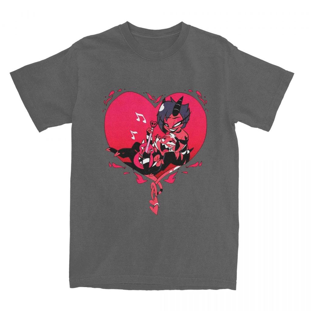 Мужская футболка Helluva Cartoon Novelty Cotton Tee Shirt Short Sleeve Moxxie and Millie T Shirt Round Neck Tops Printed