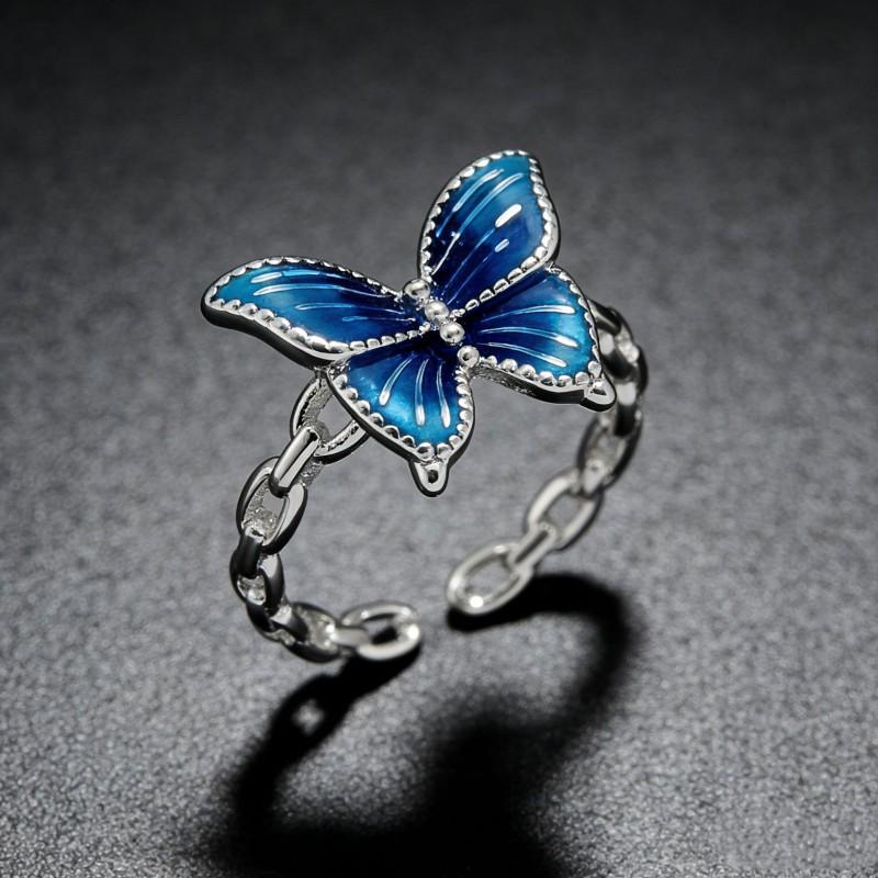 Adjustable Butterfly Ring Women Men Vintage Enamel Copper Jewelry Retro Open Band Statement Piece