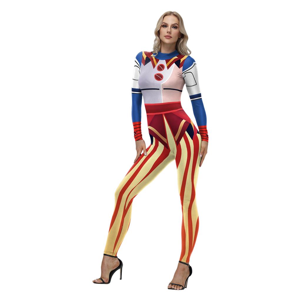Adult Circus Performer Jumpsuit Full Body Costume One Piece Long Sleeve Bodysuit Stage Outfit for Halloween Party Role Play