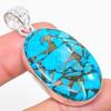 Copper Blue Turquoise 925 Sterling Silver Jewelry Pendant 2.05" V1h57
