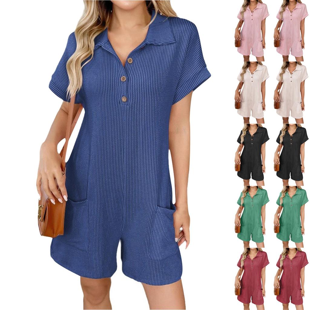 Women's Comfortable Casual Jumpsuit Short Sleeve Top Sweater Jumpsuit Shorts