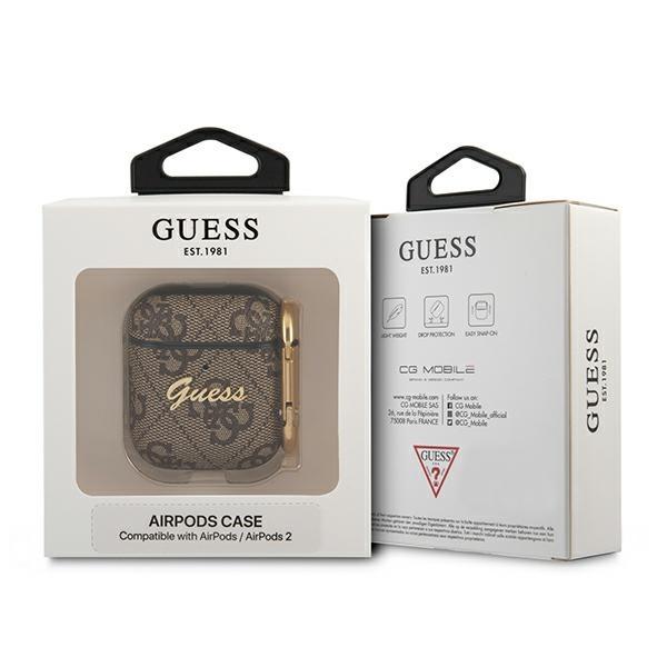 Etui do AirPods 1 Guess 4G Script Metal Brązowy