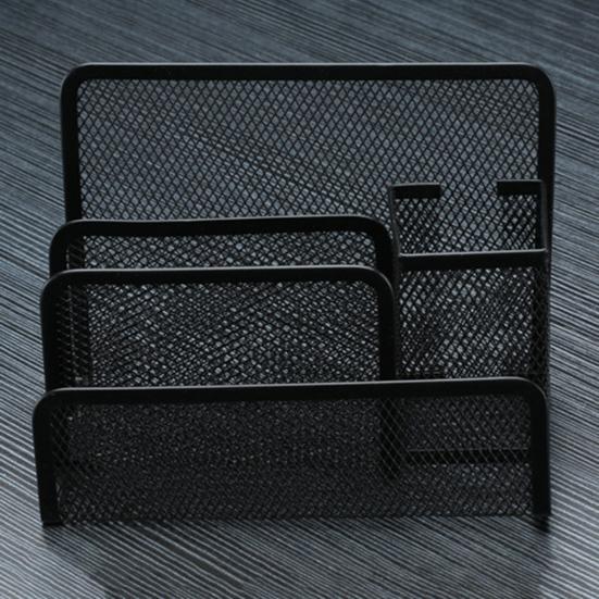 3-Tier Desktop Stacking File Holder Black Metal Mesh Mail Organizer Letter Holder Reinforced Design Space-Saving File Storage Rack for Desk Kitchen