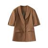 Women Blazer Elegant Slim Turndown Collar Half Sleeves Coat Female Casual Commute Work Attire Single Breasted New Fashion Spring and Summer