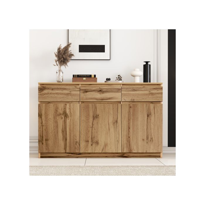 Buffet multifonctionnel avec 3 portes et 3 tiroirs, meuble de cuisine spacieux, 135*40*81 cm