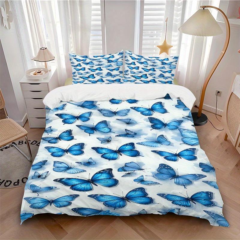 3pcs Blue Butterflies print bedding quilt cover, soft and comfortable quilt cover suitable for bedroom and guest room194