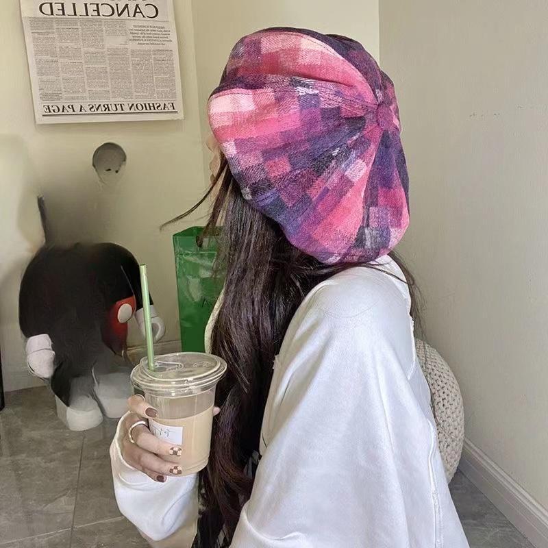Tie Dye Harajuku Японская градиентная сетка Осень-зима Восьмиугольная шляпа Модная шерстяная шляпа художника газетчика Негабаритный берет в форме облака Клубный стиль
