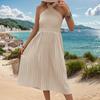 2025 New Summer Women's Vacation Solid Color Neck Pleated Dress