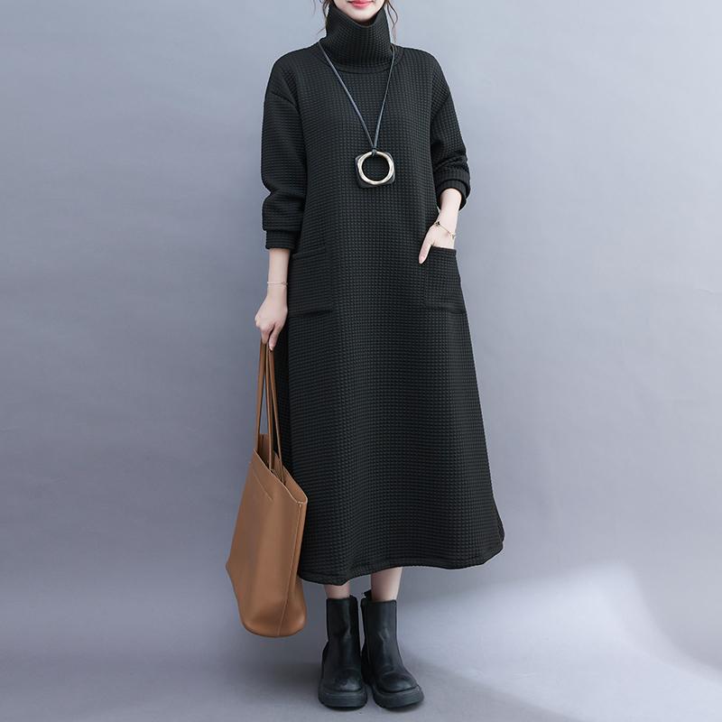 Plus Size Autumn Cotton Hoodies & Sweatshirts Striped Turtleneck Long Casual Women Basic Long Sleeve Grey Dress