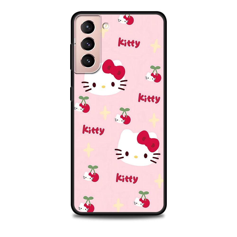 Чехол Kawaii Hello Kitty KT Cat для Samsung Galaxy S23 S10e S10 S21 FE S22 S9 S24 Ultra S20 Plus Мягкий Черный ТПУ Чехол для Телефона