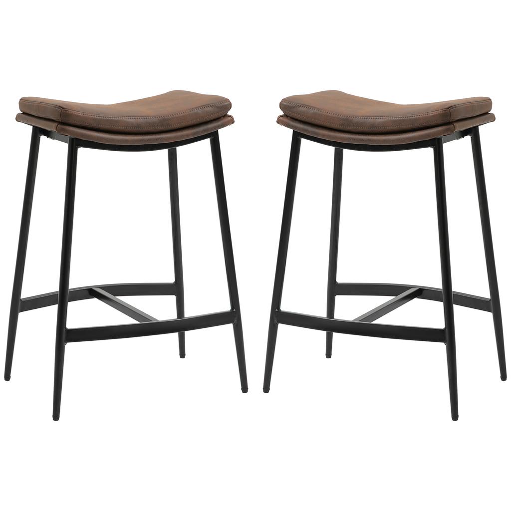 Set of 2 bar stools with steel footrest industrial style curved seat 48.5 x 38.5 x 68.5 cm brown black