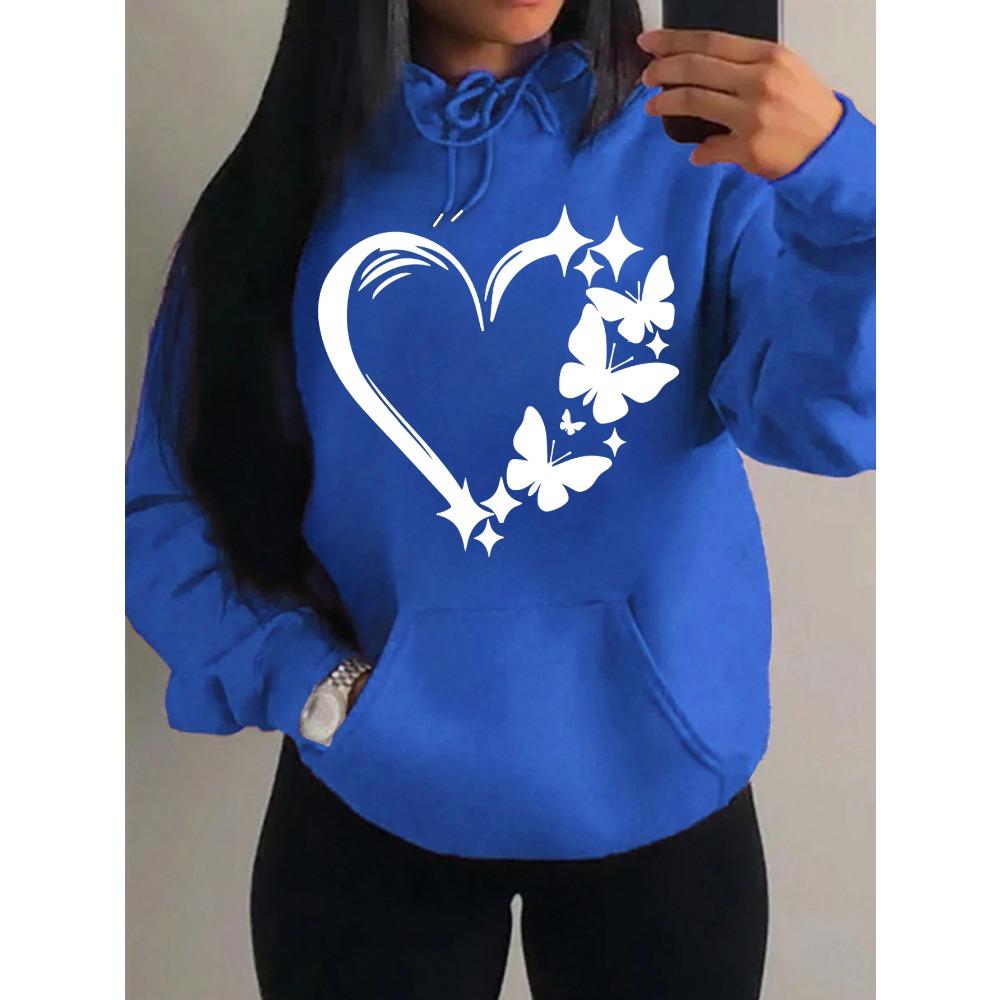 Худи с принтом «Любовь и Бабочки» Женские Уличные Худи Модные Карманные Одежда Винтажное Многоцветное Худи