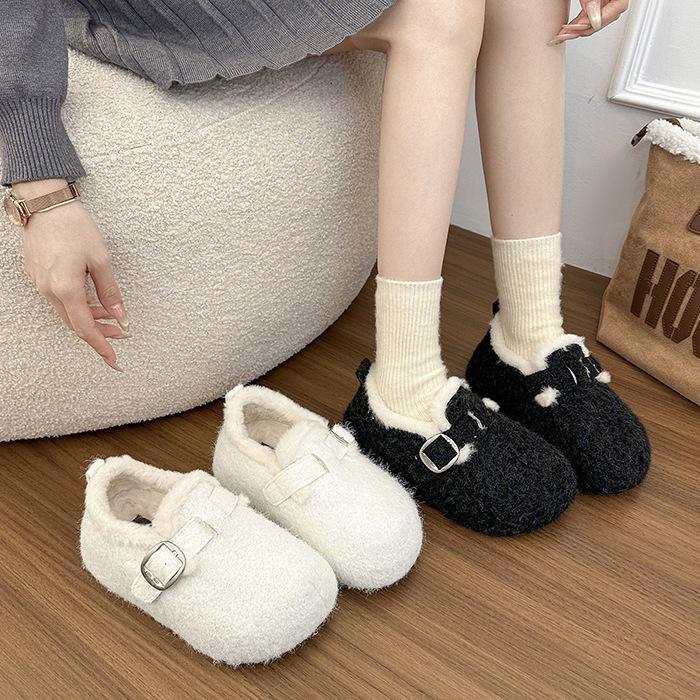 Retro white thick-soled heightening velvet casual shoes women's new winter thickened warm fluffy snow cotton shoes