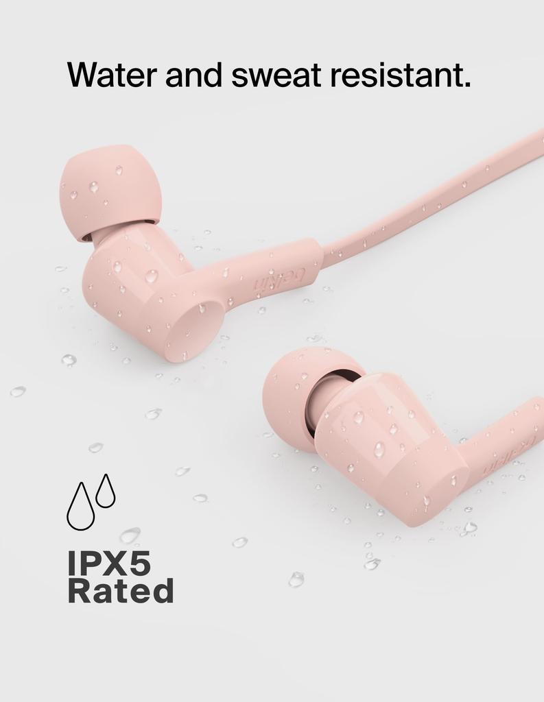 Belkin SoundForm Wired Earphones USB-C Microphone In-Ear Headphones Pink Compatible with iPhone 16 iPad Mini Galaxy S24 Android Devices