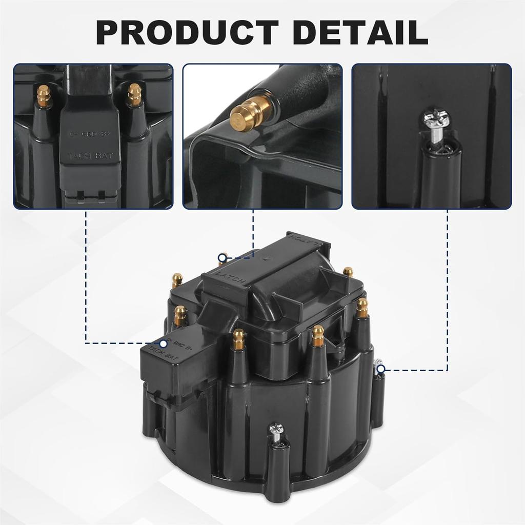 HEI Distributor Cap and Rotor Replacement For K549 SBC 283 305 307 327 350 400 BBC 454 396 427 Black Male Large Distributor Cap Rotor Kit