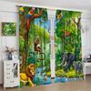 Animals Window Curtain Cartoon Jungle Forest Elephant Lion Print Curta For Kids Boys Girls Nursery Baby Bedroom Playroom Home