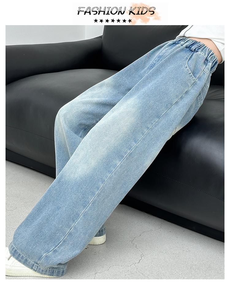 2026 New Spring and Autumn Fashion Girls' Light Blue Loose Jeans Look Thin and Versatile Casual Pants Trendy