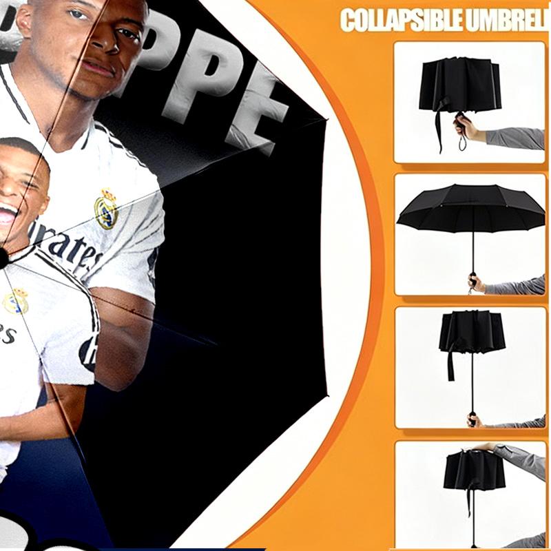 Custom Name Personalized Kylian Mbappe Print Umbrella, Auto Open Close, 8‑Rib Sturdy Frame, Commute Camping Hiking Use, Birthday Gift