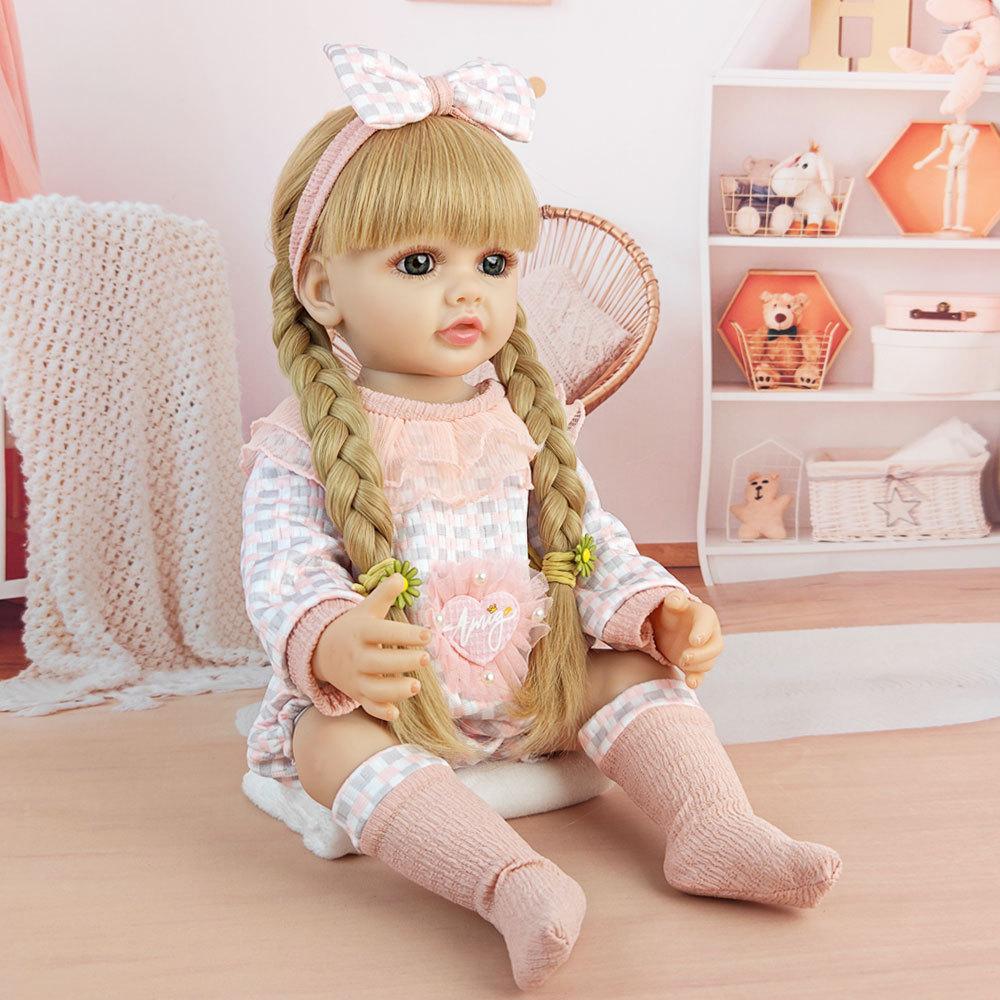 Реалистичная кукла-реборн из мягкого силикона 55 см 22 дюйма с одеждой, магнитной соской, бутылочкой для кормления, набором ручной работы, подарком на день рождения для девочки
