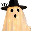 Window Display Ghost Ornaments Halloween Walking Dog Decor with LED String Light, Spooky Glowing Battery Powered Party Lights Puppy for Outdoor Home,