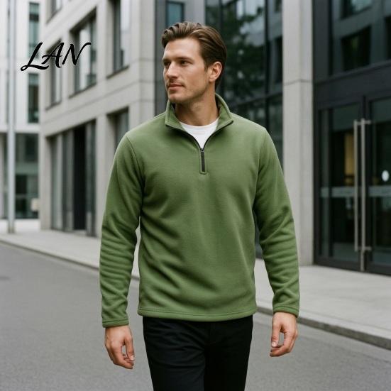 Casual Solid Color Tops Men Quarter-Zip Sweatshirt, Long Sleeve Mock Neck Pullover Top, Warm Layering Outfits Sweatshirt for Golf Office Street Daily