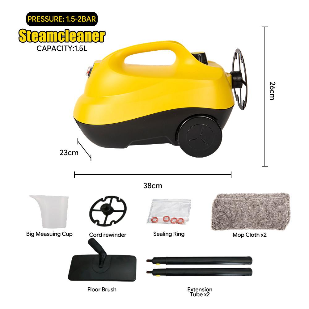 Big Capacity Water tank Simple Floor Brush Cloth Extension Poles Set Yellow Wheeled Portable Steam Sanitizer