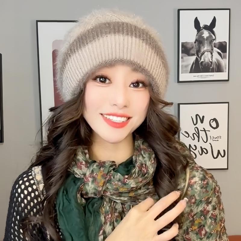 Двухслойная вязаная модная зимняя шапка для женщин, вязаная термошапка, осенне-зимняя женская шапка