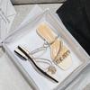 Fashion 2024 Summer Sandals Women Low-heel Rhinestones Black Korean Fashion Wear High-heel Slippers Girls Large Shoes Free Delivery