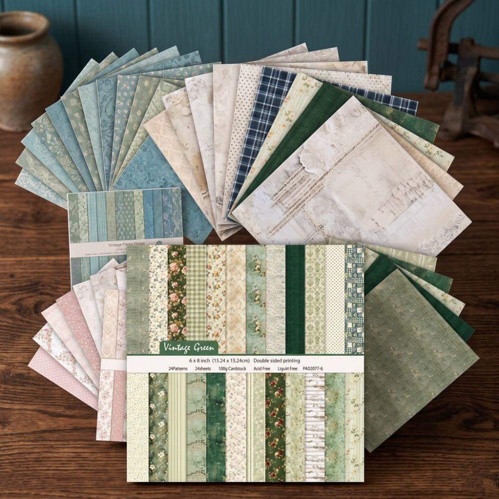 24Sheets Floral Pattern Scrapbook Paper 6 Inch Background Paper Decorative Paper DIY Craft