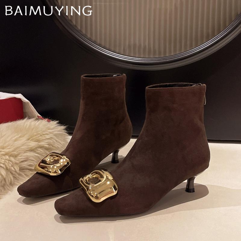 Замшевые ботильоны на высоком каблуке, женские роскошные туфли с острым носком, женская зимняя тенденция 2025 года, элегантные сексуальные туфли-лодочки, зимние туфли Chelsea Botas Mujer